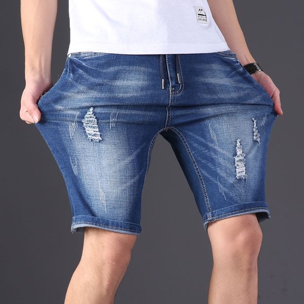 

5701 denim men's loose fashion hole large size casual fat men's thin stretch pants l-6xl shorts and shorts 5mkwh, Blue