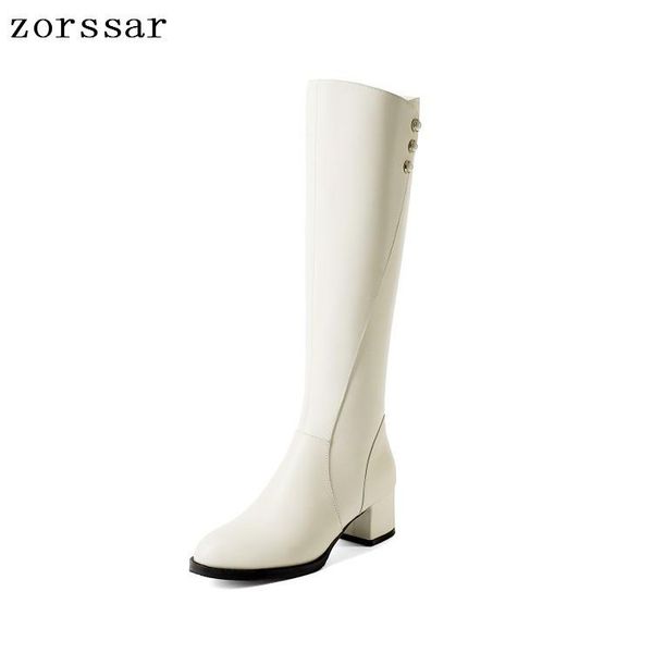 

zorssar} 2020 women winter shoes knee high boots big size leather brand women shoes heel riding boots, Black