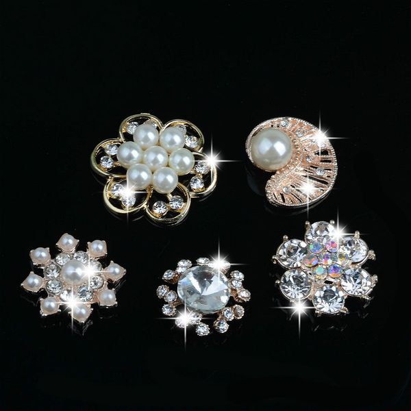 

5 pieces элегантный цветок сплава rhinestone перл плоской задней кнопки украшение для diy ремесел