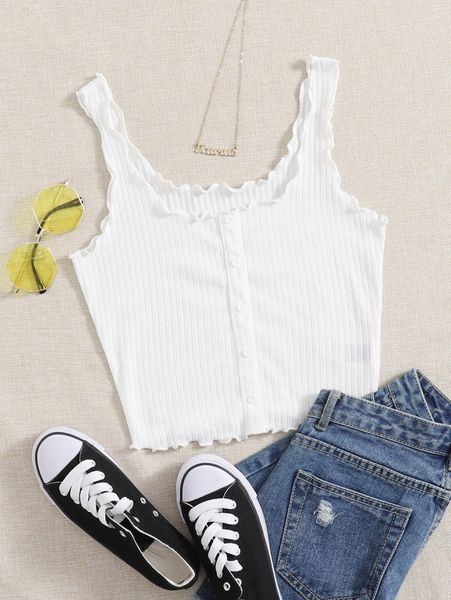 

lettuce trim rib-knit tank w71k#, White