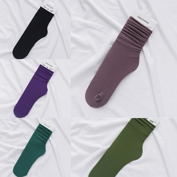 

spring and summer medium silk middle tube stockings stacked socks women's ultra thin color velvet elastic medium tube socks korean vers, Black