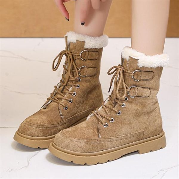 

women winter plus velvet snow boots warm casual lace up ladies women's shoes boots suede ankle femaleq111, Black