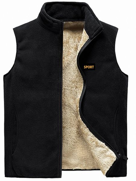 

men zip up teddy lined fleece vest jacket w1e4#, Black;brown