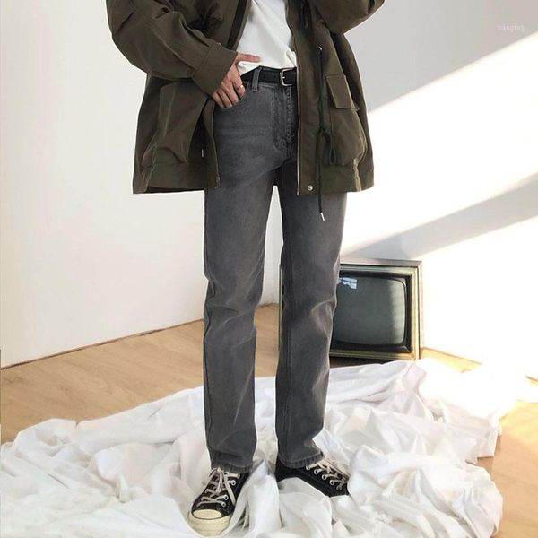

male vintage fashion streetwear hip hop straight jeans trousers men gray slim fit casual denim pants1, Blue