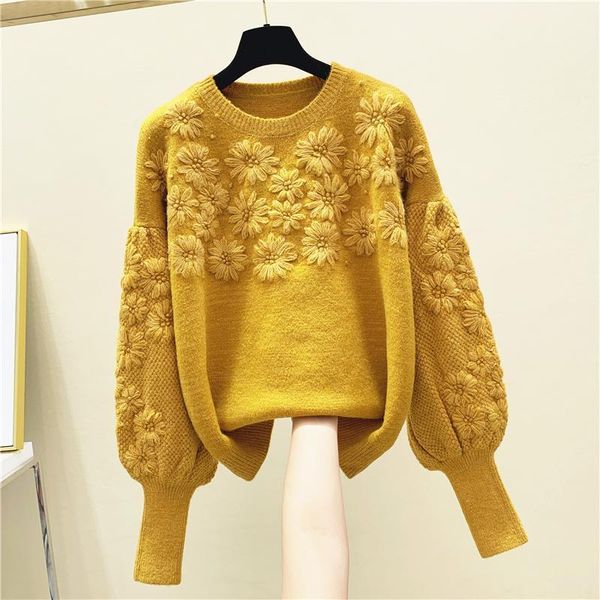 

autumn winter women's manual flower embroidery sweater fashion full sleeve sweaters for women female pullovers1, White;black