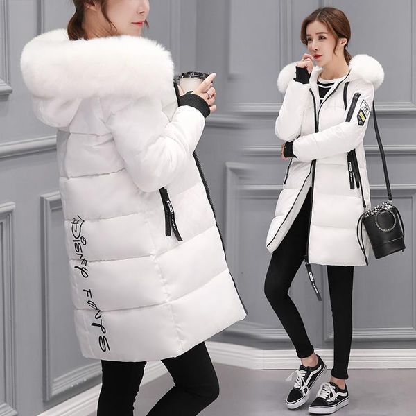 

ins fashion 2020 spring winter women fur collar long hoodie down jacket plus size long hooded duck down thick parkas, Black