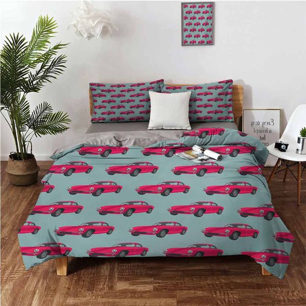 

vintage red vehicles retro sports cars from sixties fifties driving speedingbedding 3-piece set