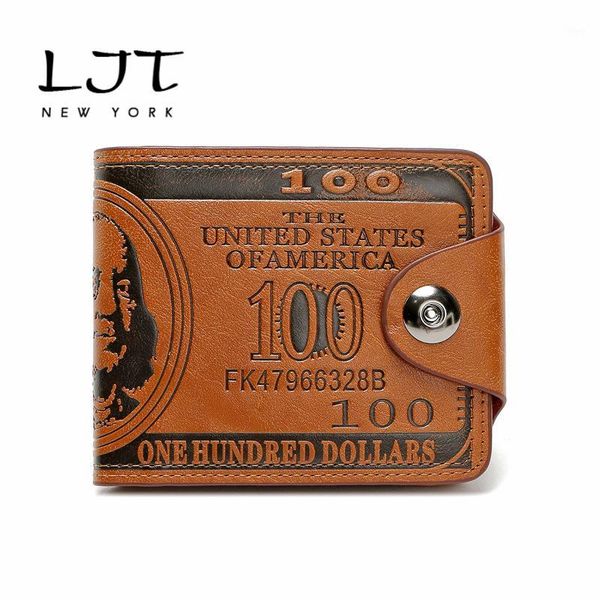 

wholesale- ljt new fashion dollar pattern wallets men pu leather short men clutch purse card holder1, Red;black