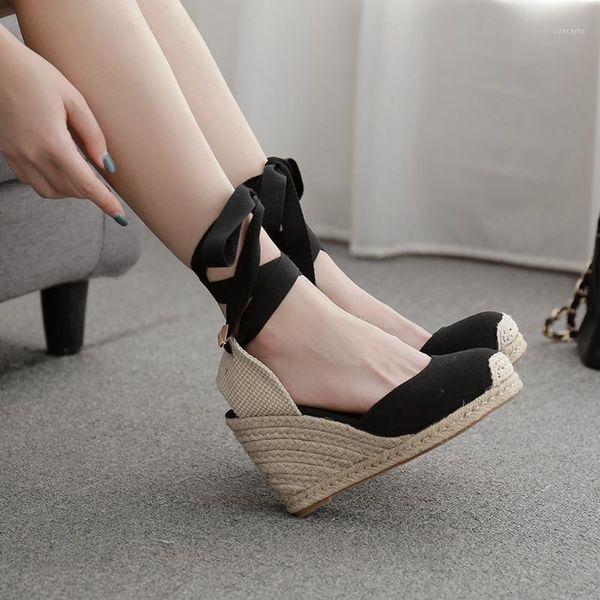 

summer women's espadrille ankle strap sandals comfortable slippers ladies womens casual shoes breathable flax canvas pumps1, Black