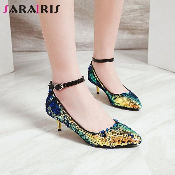 

dress shoes sarairis ladies street fashion pointed toe pumps party attractive bling women casual med thin heels wedding woman, Black