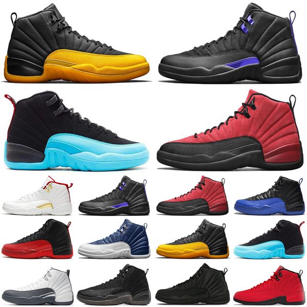 

new 12 12s men basketball shoes dark concord reverse flu game university gold indigo cny athletic mens trainers sports sneakers 7-13, White;red
