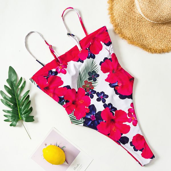 

2020 open back one piece bikini fashion print slim swimsuit woman, White;black