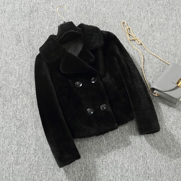 

2021 new ladies skin fake winter coat of the women shearing sheep short female jacket autumn coats mujer kj000 p4zw, Black