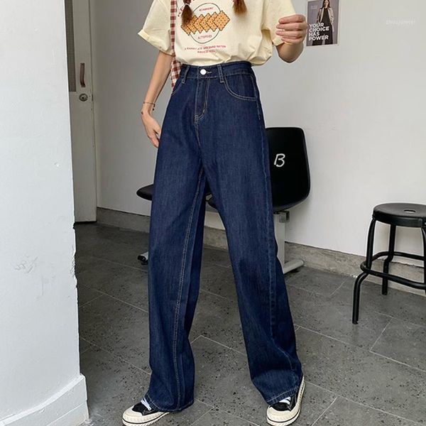 

new 2020 women vintage blue jeans high waist jeans retro loose plus size women denim wide leg pants casual bottoms1