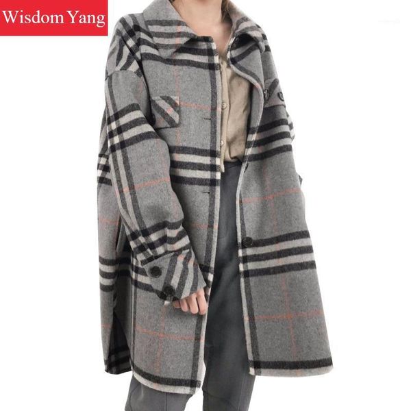 

winter shirts jackets womens plaid sheep wool coats woman female oversize woolen overcoat shirt coat jackets ladies outerwear1, Black