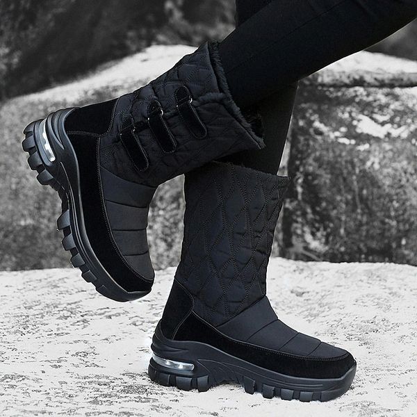 

2020 women's shoes snow boots ladies winter flock warm boots waterproof non-slip middle tube platform outside shoes botas #5d6n, Black