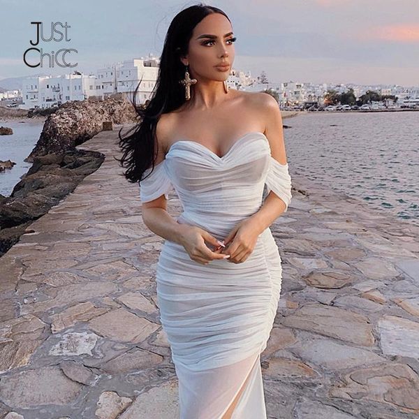 

justchicc high waist women maxi dress pleated sleeveless party dress side split office lady summer vestidos mesh 2020, Black;gray