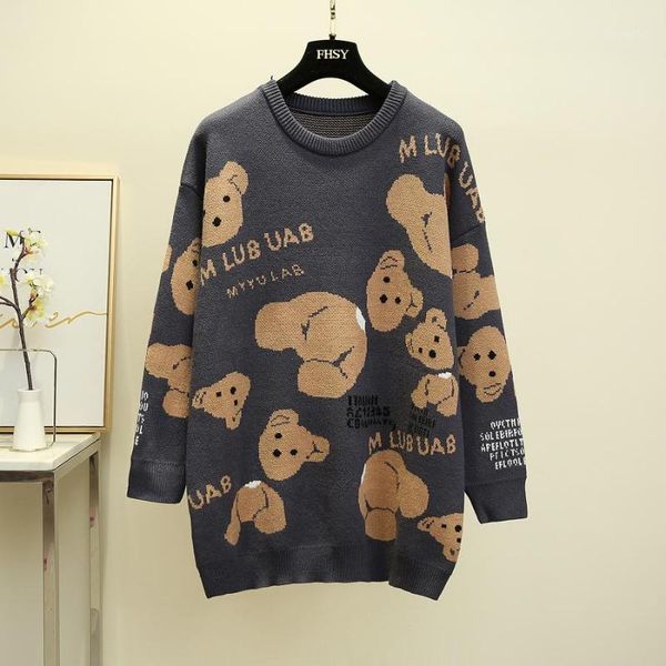 

kawaii cartoon bear sweater women autumn winter thick round neck knitted pullovers sweaters loose jumpers ladies dames trui1, White;black