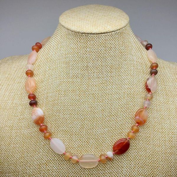 

new beadztalk 16 colors fashion stone bead choker necklace unakite rose stone knotted 45 cm oval bead jewelry party necklace, Golden;silver