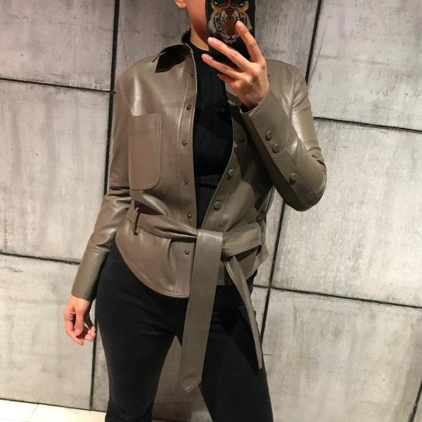 

leather real coat ladies genuine leather shirt autumn new jacket women superior quality short sheep skin coat, Black