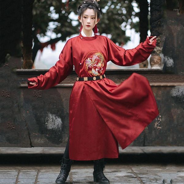 

chinese drama tang dynasty round neck long robe traditional chinese folk dance costumes daily hanfu show costume men and women1, Black;red