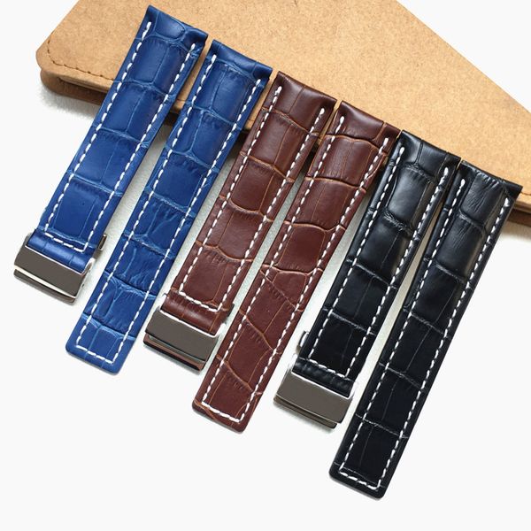 

22mm 24mm black brown blue genuine leather watchband wristband bre watch strap wristband