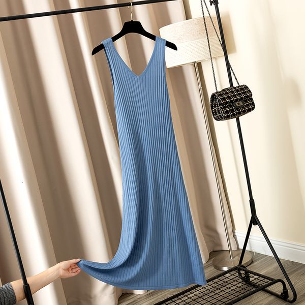 

2021 new women thin long knit maxi ribbed halter summer chic female midi dress v neck spaghetti strap knitted dresses mwmj, Black;gray