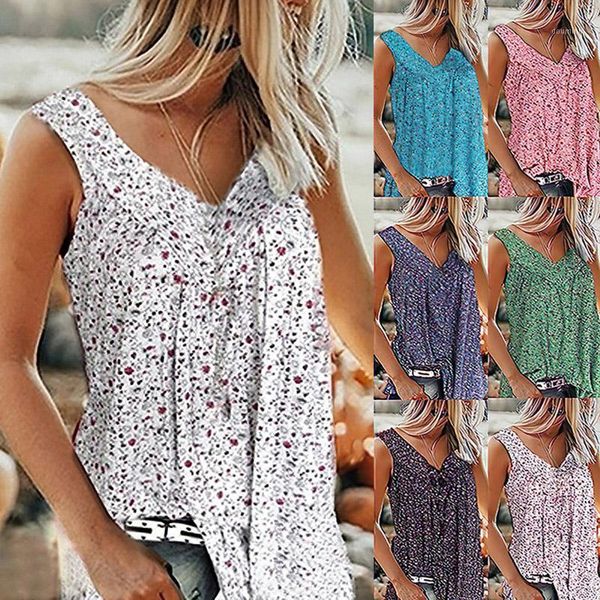 

women floral tank plus size v neck strappy summer fashion sleeveless loose shirts1, White