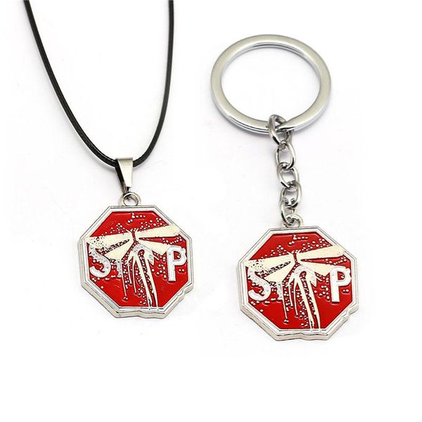 

game the last of us 2 keychain metal red logo key ring holder rape chain pendant porte clef men car women bag jewelry llavero, Silver
