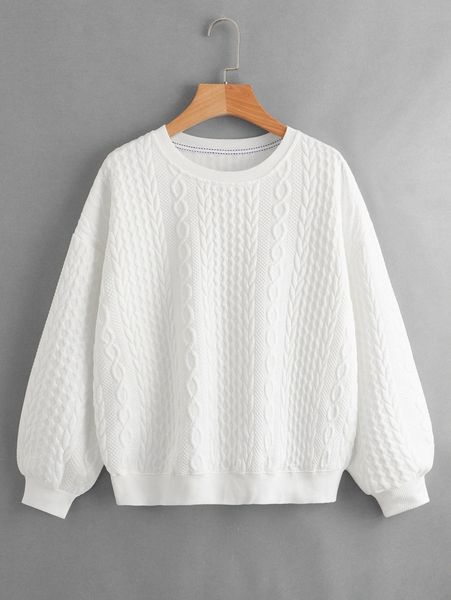 

cable textured drop shoulder sweatshirt 14ex#, White;black