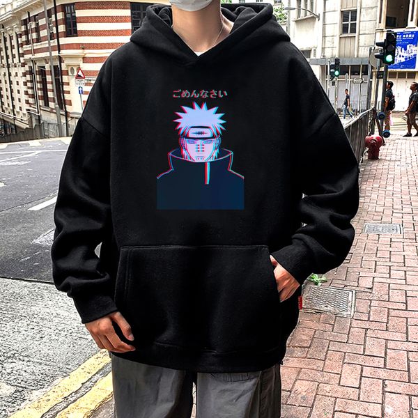 

harajuku cartoon anime naruto pain casual hoodies men women hoody streetwear japanese 3d print couple mens sweatshirts, Black