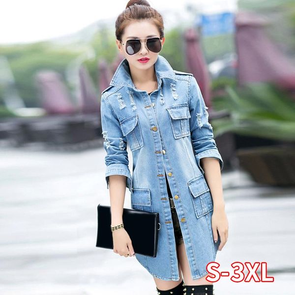 

women's jackets long jeans coats women slim ripped denim jacket elegant ladies biker casual outwear with pocket lapel holes, Black;brown