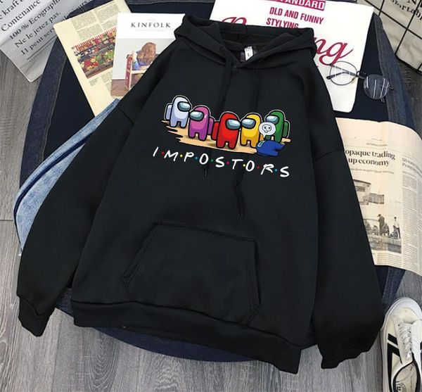 

90s game among us hoodies men kawaii winter warm hoody harajuku cartoon impostor graphic streetwear sweatshirts male, Black