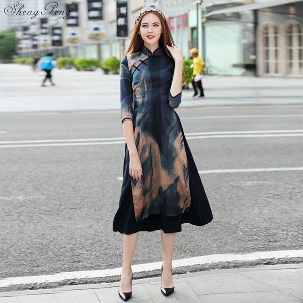 

vietnam aodai chinese traditional clothing for woman qipao long chinese oriental dress modern cheongsam ao dai q3001, Red