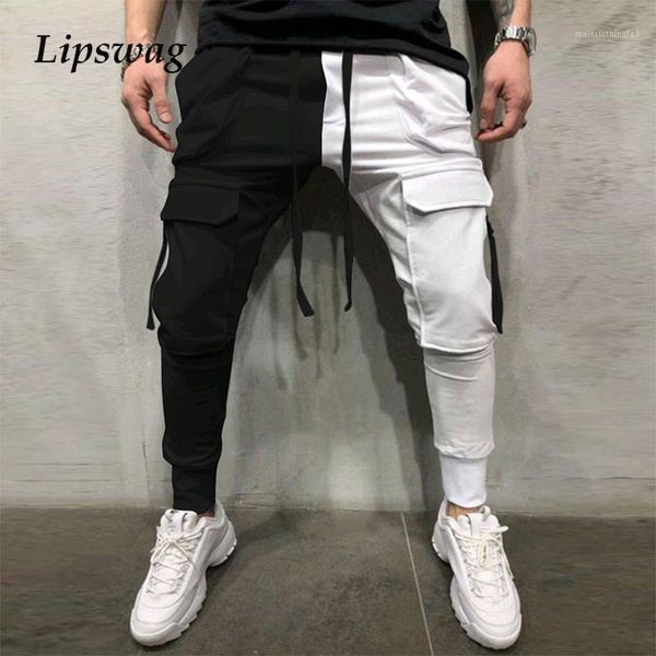 

men's pants autumn casual cargo mens 2021 fashion patchwork drawstring pocket pencil spring male sports slim trousers sweatpants1, Black
