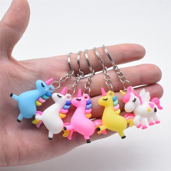 

cute silicone unicorn keychains multi colors horse key rings holder alloy keychain for women girls gift, Silver