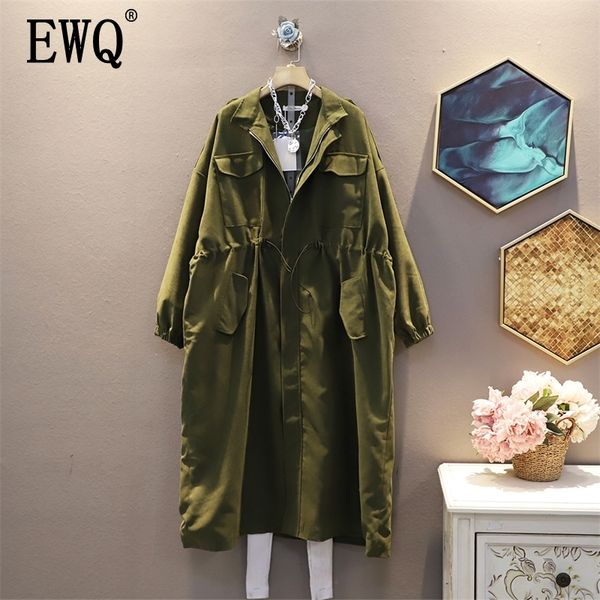 

ewq] 2020 spring autumn new full sleeve turtleneck large size loose wild women's fashion solid patchwork windbreaker coat tu316x1016, Black;brown