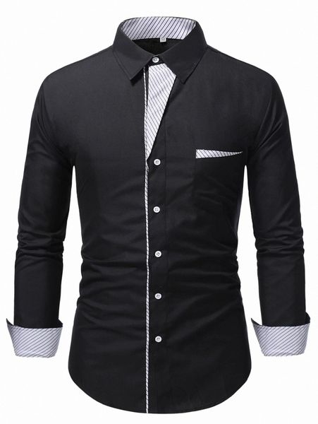 

men striped panel pocket front shirt f30t#, White;black