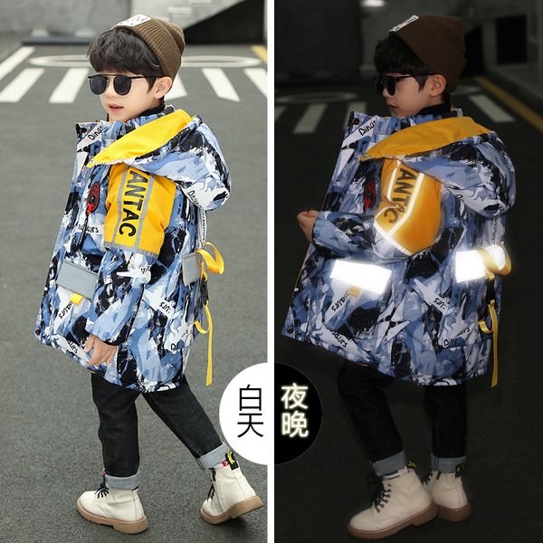 

boys' down jacket 2020 new cotton padded foreign fashion fashionable winter clothes middle and large children's, Blue;gray