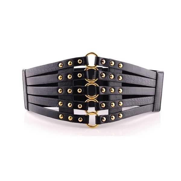 

female vintage black rivet corset for women clothes elastic waistband shape-making feminine belt cummerbunds a001 y200501, Black;brown