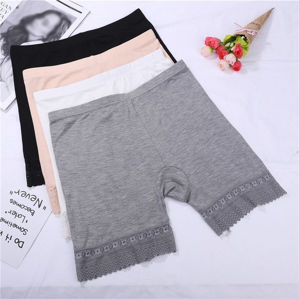 

bralette seamless lace women underwear mid-waist plus size panties anti-light safety shorts, White;black