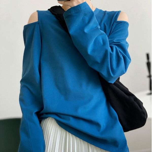 

women loose t-shirts solid bottoming long sleeve strapless casual korean minimalist style autumn spring tees1, White