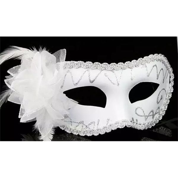 

venetian fashion women eye hallowmas masquerade masks with flower feather easter dance party holiday mask drop ship
