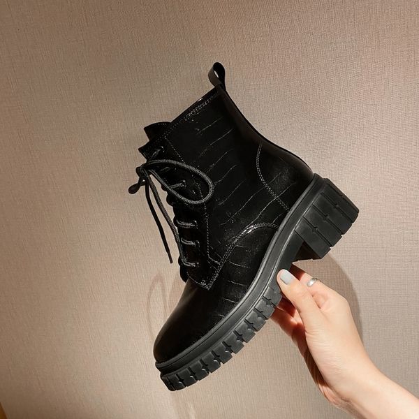 

women's boots 2021 natural autumn and winter patent shoes in standard stone relief side foam rubber bottom 1 m3zf, Black