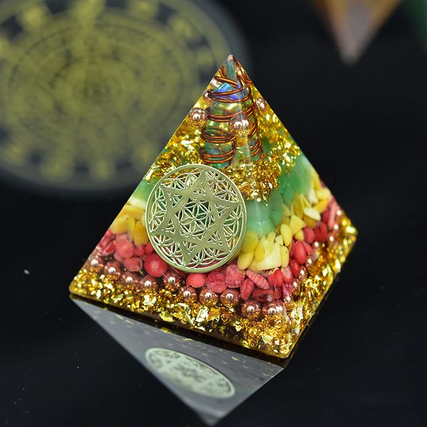 

aura reiki orgonite natural stone aventurine orgon pyramid emf protection meditation yoga development resin decorative craft, Black