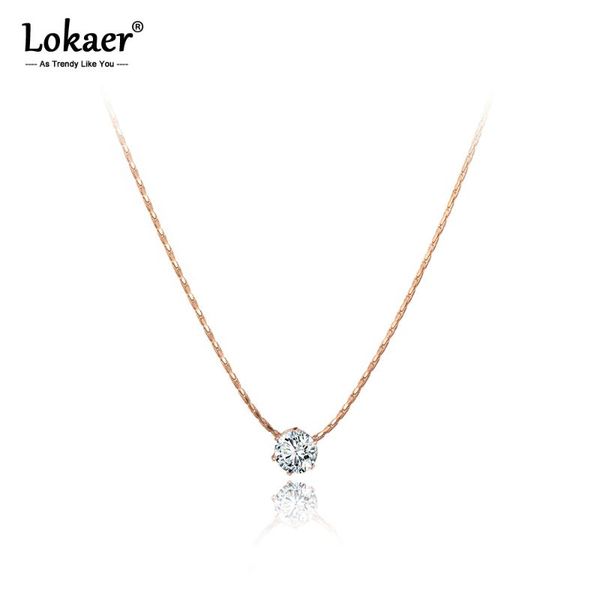 

lokaer simple design rose gold cz crystal charm pendant necklaces for women girls trendy titanium steel office necklace n20203, Golden;silver