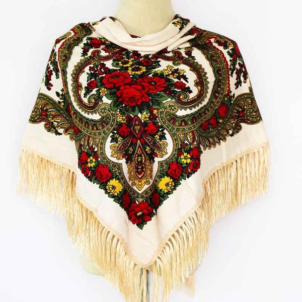 

women scarf winter warm shawl female russian babushka hijab floral pattern dupatta retro ukrainian polish fringed spain scarf 201026, Blue;gray