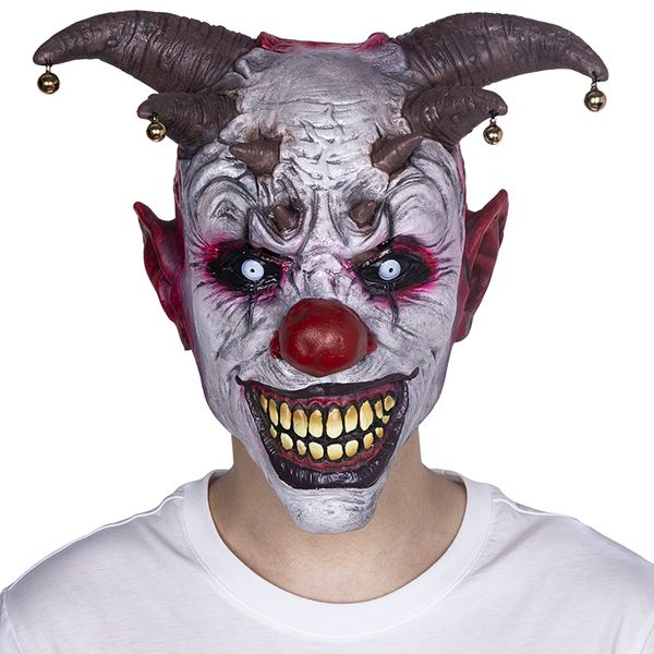

costume accessories bells clown latex mask halloween party horror evil demon cosplay costume props scary funny jester masks, Silver