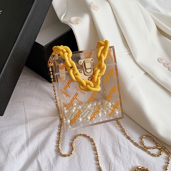 

acrylic chain hand small square summer transparent bag 2020 korean online red minority lock small square bag handbag ocg5u