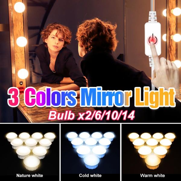 

12v mirror light dimmable 3 colors 2 6 10 14 bulbs makeup mirror vanity lamp bulb led cosmetic lights wall lamp dressing table
